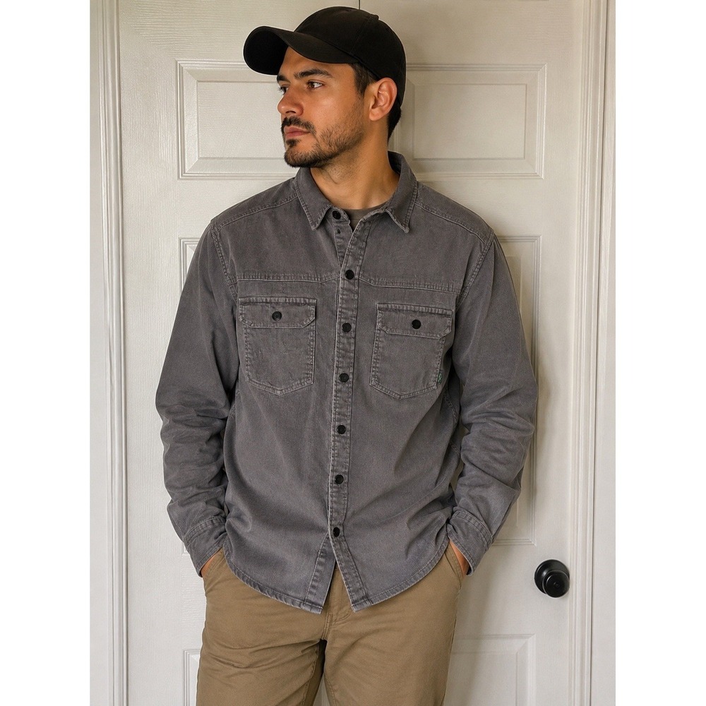 STIO Saratoga Cord Shirt Men M Gray Organic Cotton Snap Overshirt Jacket Outdoor
